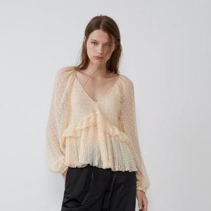 SWISS DOT RUFFLED BLOUSE